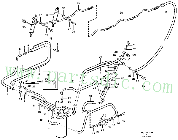Fuel pipes, radiator - injection pump