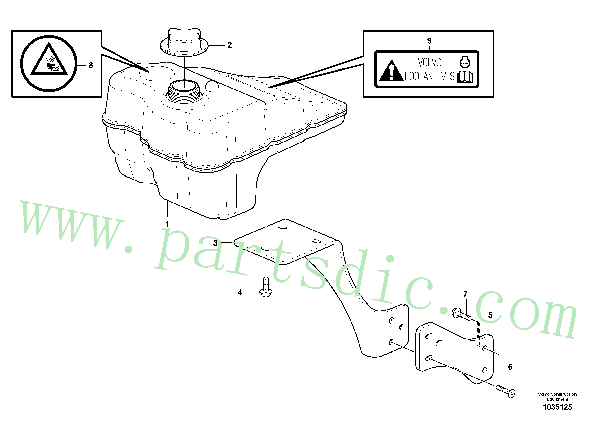 Expansion tank with fitting parts