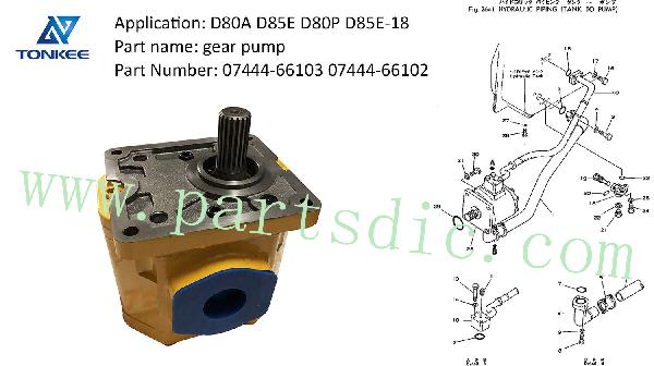 07444-66103 07444-66102 gear pump D80A D85E D80P D85E-18 bulldozer hydraulic working pump