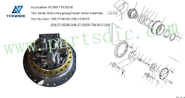 208-27-00243 208-27-00281 208-27-00280 208-27-00250 706-8J-01020 travel motor assy PC400-7 PC400-8 excavator final drive assembly suitable for KOMATSU