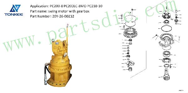 20Y-26-00232 swing machinery assembly PC200-8 PC200LC-8MO PC210-10 excavator swing motor with gearbox suitable for KOMATSU