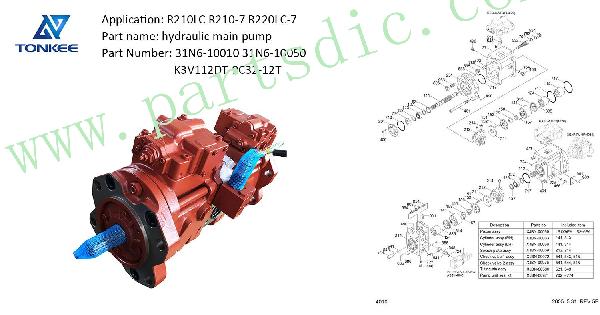 31N6-10010 31N6-10050 K3V112DT-9C32-12T piston pump R210LC R210-7 R220LC-7 hydraulic main pump