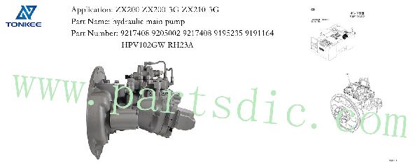 9217408 9205002 9195235 9191164 HPV102GW RH23A piston pump ZX200 ZX200-3G ZX210-3G hydraulic main pump